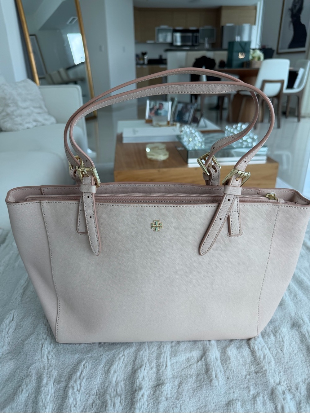 Tory Burch Blush Beige Saffiano Leather Tote